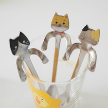 Japan imported stainless steel coffee spoon cat firewood dog can hang Cup mixing spoon ice cream spoon honey dessert spoon