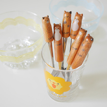 Japanese imported firewood dog cat cartoon spoon dessert coffee mixing spoon Japanese wooden handle cake fruit fork