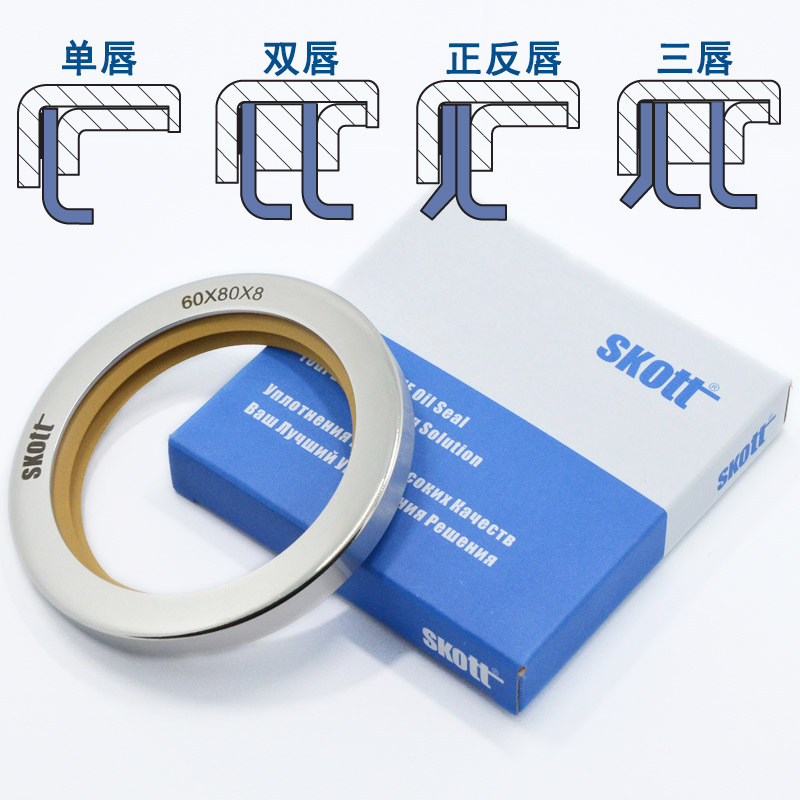 Skott Dry-Lubricated Double-Lip Oil Seal Water-Gas Lubricating Grease High Temperature Resistant Solvent Resistant Acid and Alkali Resistant Shaft Seal Ptfe Stainless Steel