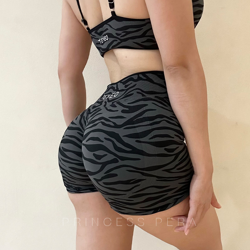 Sweet Pear Teveo Zebra Print Fitness Shorts High Waist Peach Butt Lifting Three-Quarter Yoga Running Pants Tight and Breathable