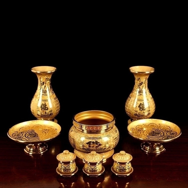 Baocheng Buddha set for Buddha supplies home Taiwan pure copper crystal Buddha incense burner set complete set