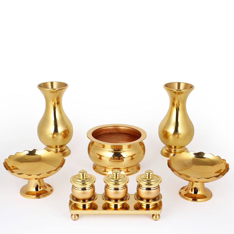 Baucheng Buddhist tool set for Buddhist supplies household pure copper fragrance furnace for Buddha fruit disk surface set of whole swing