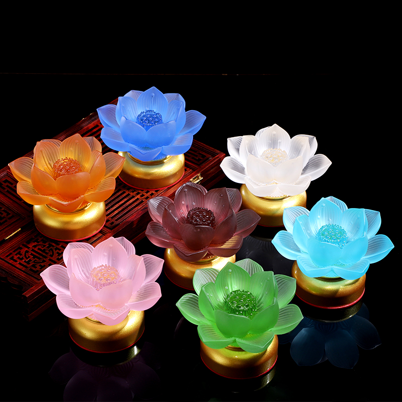 Seven-colored glass battery lotus lamp in front of the Buddha Buddha for the lamp Home for the Buddha lamp LED pure copper Changming lamp tribute lamp