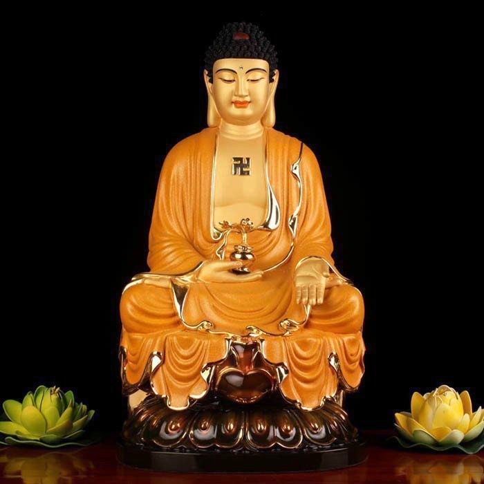 Yuantong Buddha with Taiwan pure copper gilt pharmacist Buddha copper three treasures Buddha medicine king Buddha bronze sculpture Buddha statue decoration
