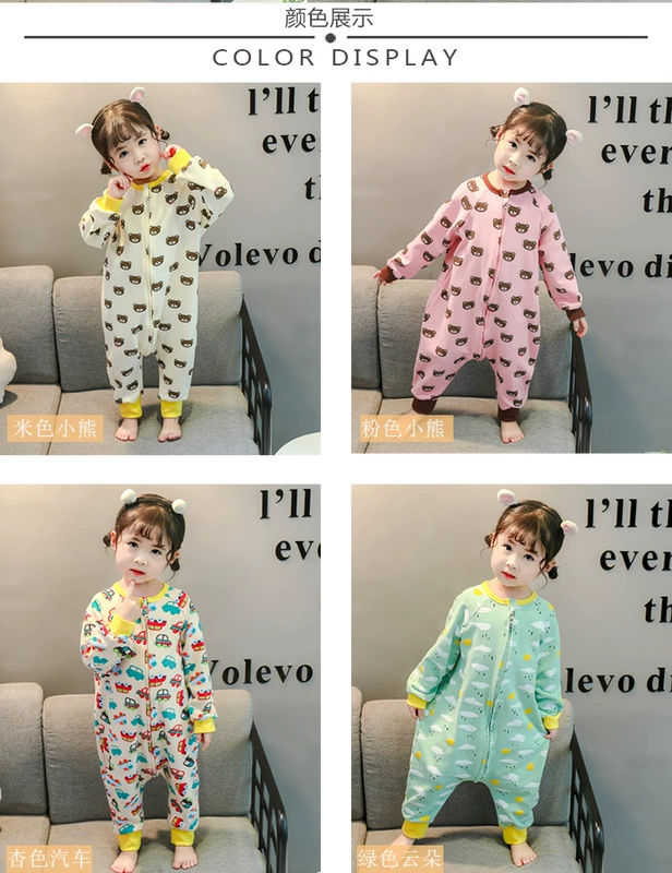 Đồ ngủ trẻ em một mảnh của phụ nữ mùa xuân và mùa thu cotton bé bé bò phù hợp với trẻ em công chúa nữ bé dịch vụ nhà dài tay - Áo liền quần