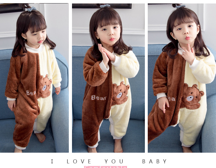 Cô gái lông cừu san hô một mảnh đồ ngủ mùa thu và mùa đông leo núi quần áo trẻ em dài tay dịch vụ nhà flannel cộng với nhung dày quần áo bé trai