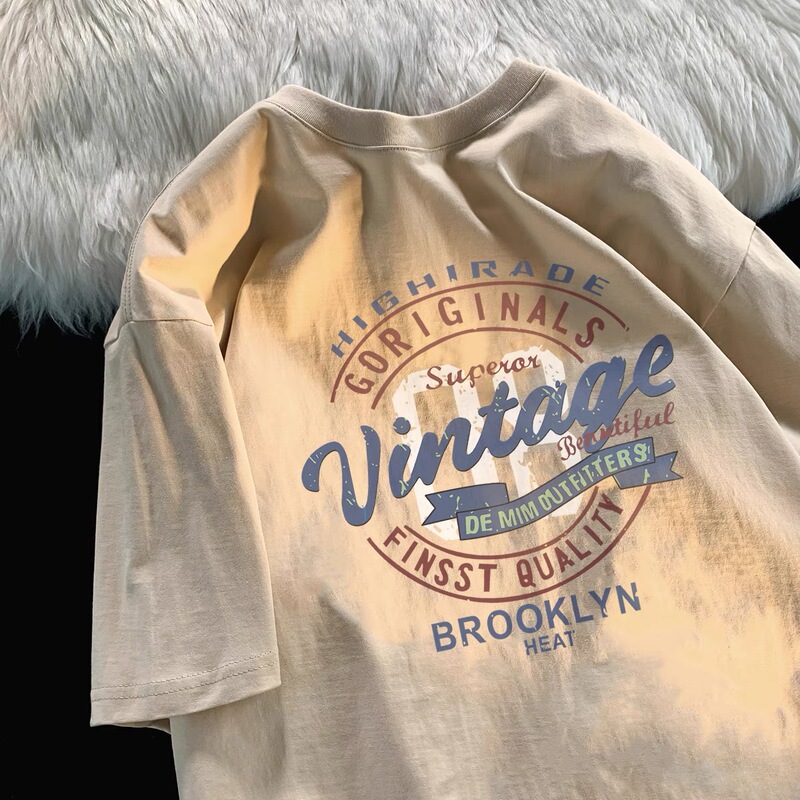 Overseas Orders for Foreign Trade Cancelations~ Vintage Hong Kong Style Versatile Heavy Cotton Short-Sleeve T-Shirt for Men and Women, Summer Top