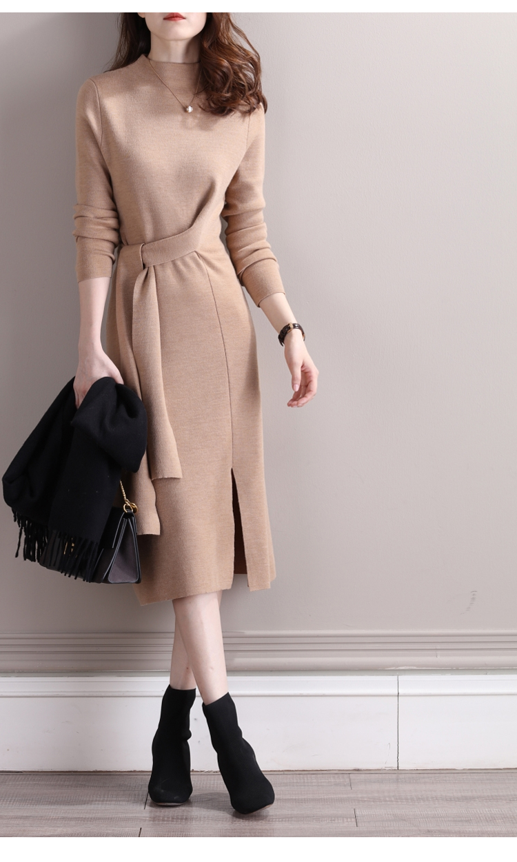 women s Half-high collar wool knit slit dress nihaostyles clothing wholesale NSBY76859