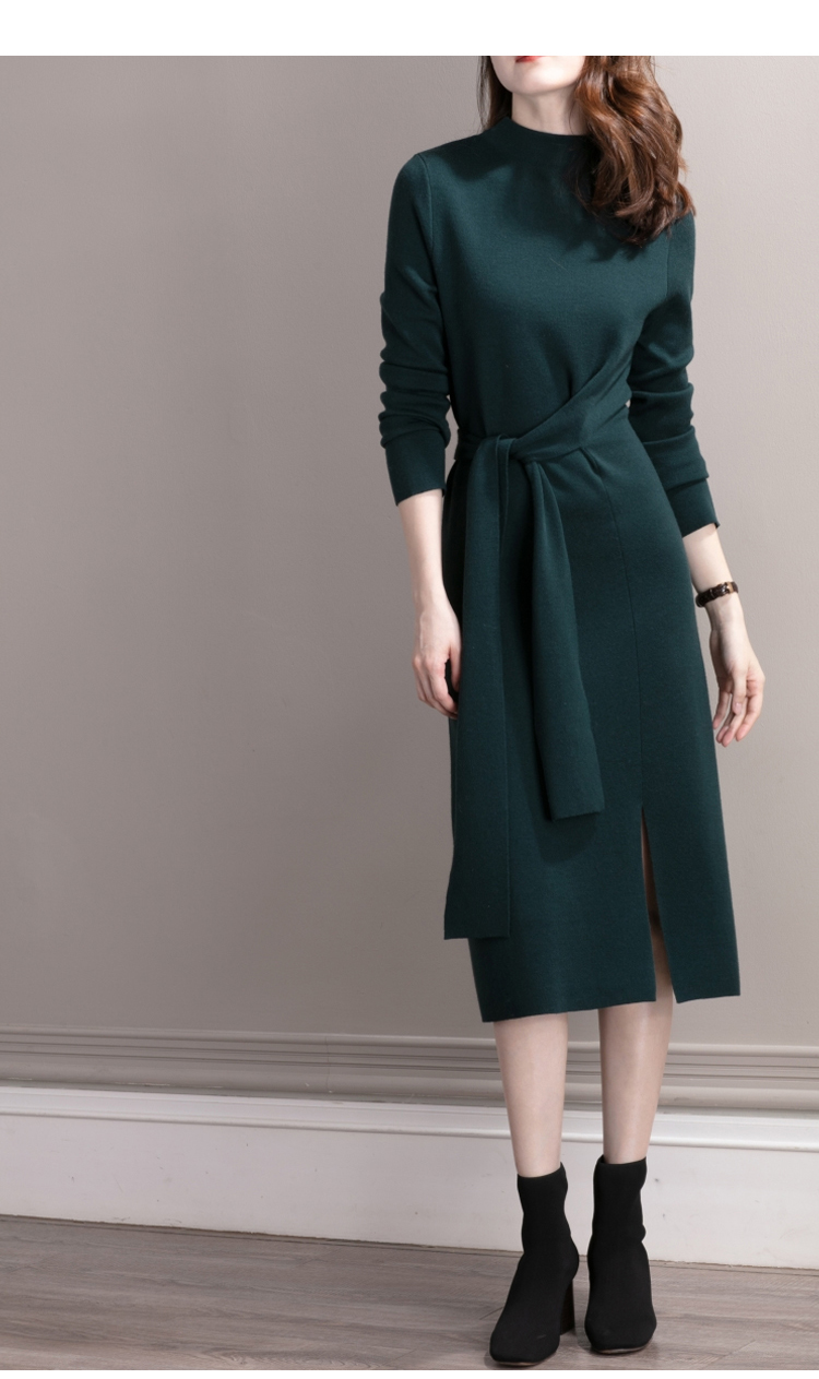 women s Half-high collar wool knit slit dress nihaostyles clothing wholesale NSBY76859