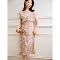 JPOO succesful gentle Sven temperament IC with seaweed printed double crepe genuine silk V neckline dress