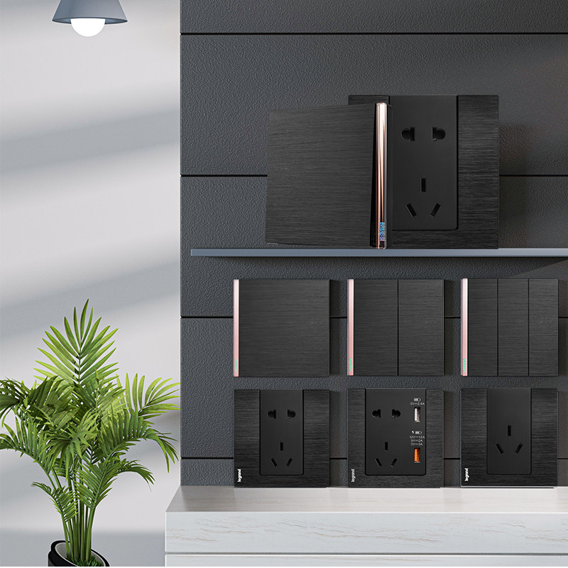 Roguengyi distant switch panel aluminum alloy metal drawing black 5 pentat two - hole three - hole TCL switch