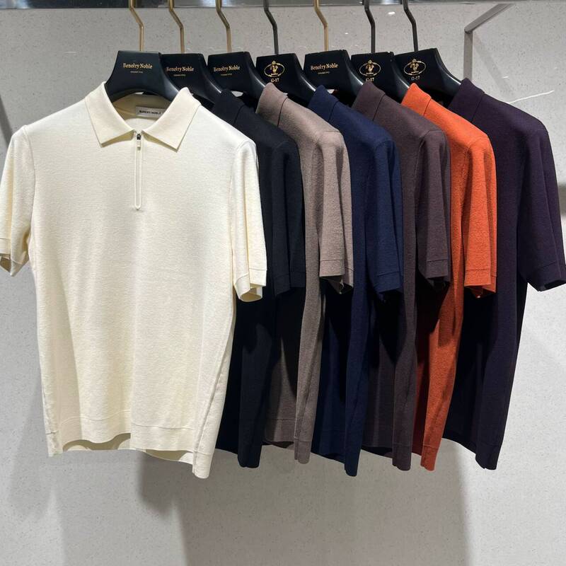 Autumn Men's Short-Sleeved Sweater with a Turn-Down Collar and Half-Zip Polo Shirt, European Style, High-End Trendy Brand, Light Luxury Base Knitwear