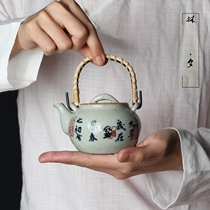 Lin Xi antique kung fu teapot semi-pottery hand-painted teapot coarse pottery pot ceramic kung fu tea set tea maker