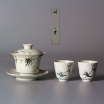 Hand-painted ink bamboo Sanchai bowl tea cup Jingdezhen ceramic tea cup kung fu tea set Master Cup Tea