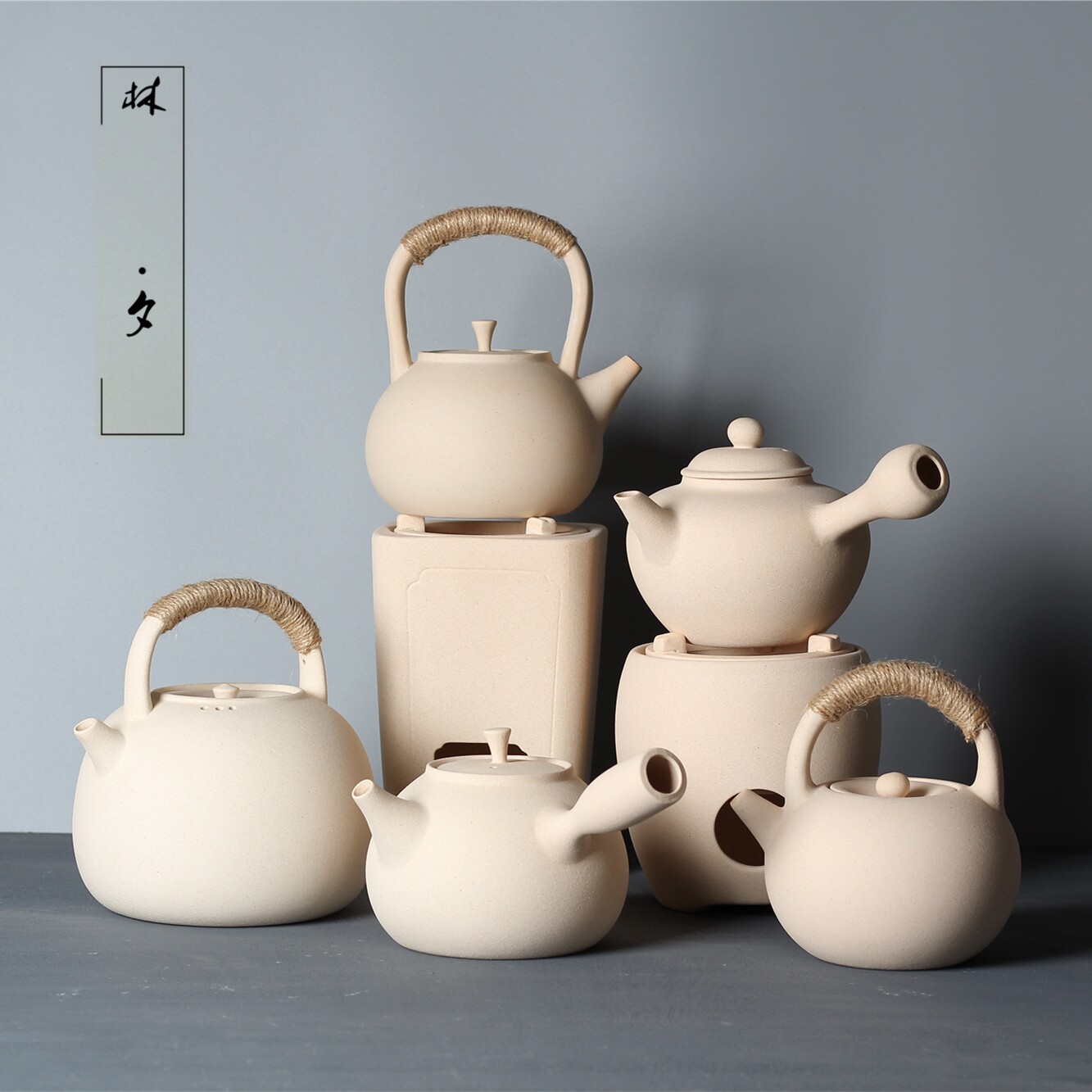 Linen Sunset-Style White Clay Hand-fired Kettle Coarse Pottery Kettle Health Care Cooking Kettle Home Bubble Teapot Kung-fu Teapot Kettle
