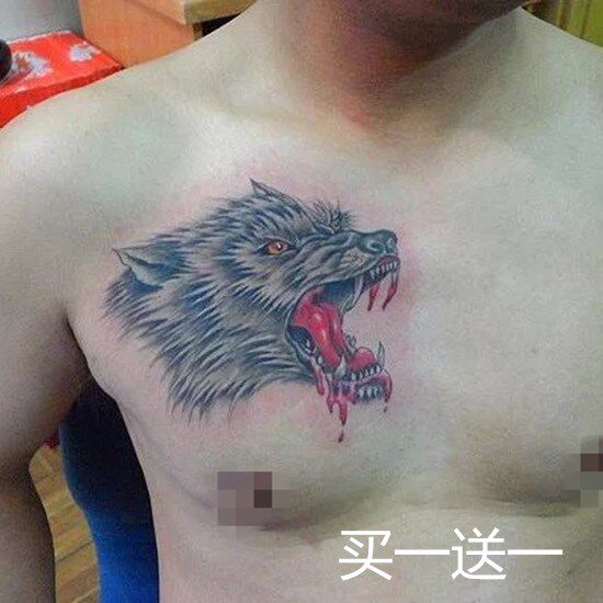 Wolf - head lasting waterproof tattoo sticker male chest hegemonic female arm flower arm 3D blood wolf head tattoo sticker
