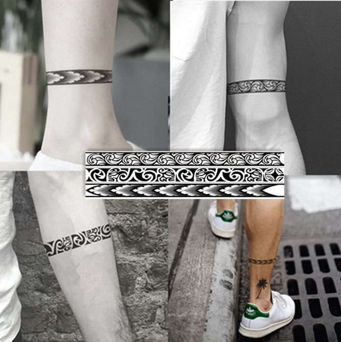 Bracelet foot ring wave wheat pattern arm ring tattoo stickers waterproof men and women Korean lasting simulation black and white totem tattoo