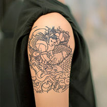 Line drawing which all-powerful sea tattoo sticker tattoo color flower arm male and female half-arm calf waterproof long-lasting lifelike line Dragon