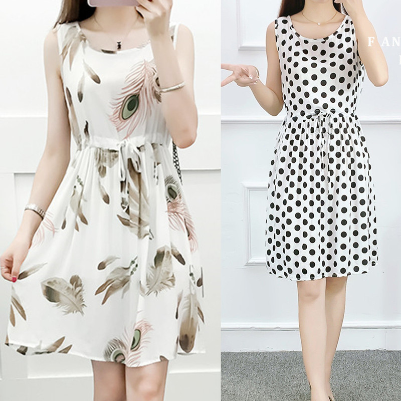Summer Floral Sleeveless Cotton Dress for Female Students, Lace-Up Waist-Cinching Home Tank Top Nightdress, Can Be Worn Outside, Rayon