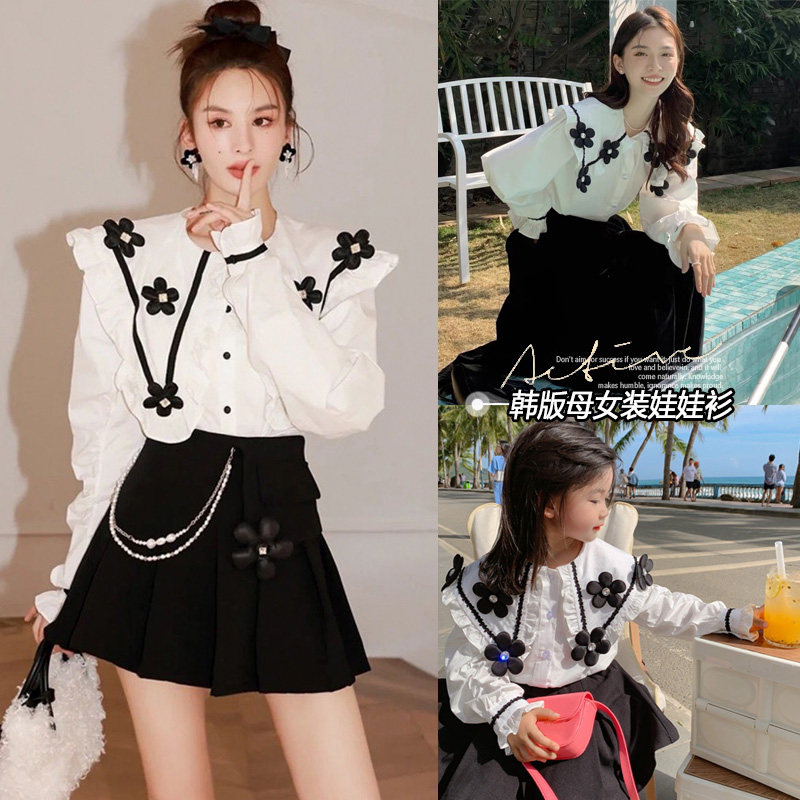 Girl Spring Summer Dress New Parenting Children Dress Korean Version Henna Women's Dress Doll Blouse Blouse Blouse Shirt Half Body Dress Suit