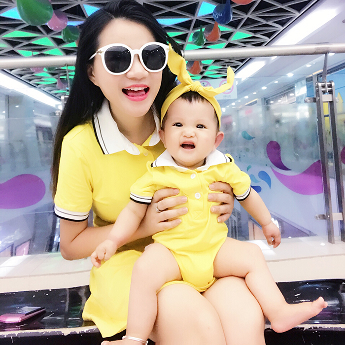 Bé cha mẹ và con trang bị bodysuit ngắn tay polo áo sơ mi nam giới và phụ nữ bé ve áo quần áo bé sơ sinh phù hợp với