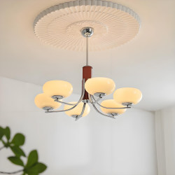 Vintage Cream-Colored Glass Living Room Chandelier, French-Style Dining Room Bedroom Lamp, Bauhaus Retro Solid Wood Study Persimmon Lamp