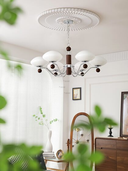 French Mid-Century Style Living Room Chandelier, American Retro Glass Blank Lamp, 2026 New Model for Study, Bedroom, and Dining Room Lighting