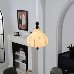 French Mid-Century Style Restaurant Fabric Chandelier with Printed Vintage Solid Wood Bedroom American Style Bar Dining Room Chestnut Lamp