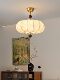 French Mid-Century Style South Sea Chandelier, Round Bedroom Lamp, American Retro Study Room Living Room Pumpkin Fabric Printed Lighting Fixtures