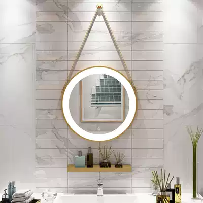 Nordic bathroom mirror beauty salon shop mirror round wall hanging hair salon special wall mirror luminous makeup mirror