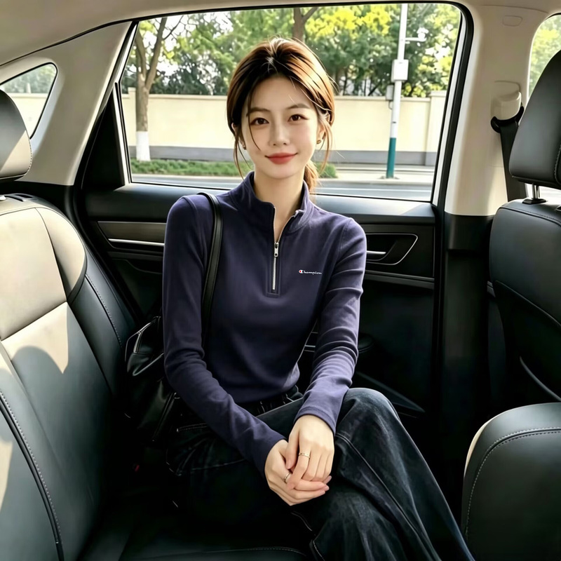 Japanese Style Half-Zip Long-Sleeve T-Shirt for Women, Slim Fit, Suitable for Spring and Autumn, Fashionable and High-End, Base Layer Top with Regular Shoulders Japanese Style Half-Zip Long-Sleeve T-Shirt for Women, Slim Fit, Suitable for Spring and Autumn, Fashionable and High-End, Base Layer Top with Regular Shoulders