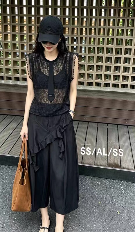 European Station 2026 Summer New Style Yixiuhui Design Round Neck Tie-Decorated Lace See-Through Sleeveless Top