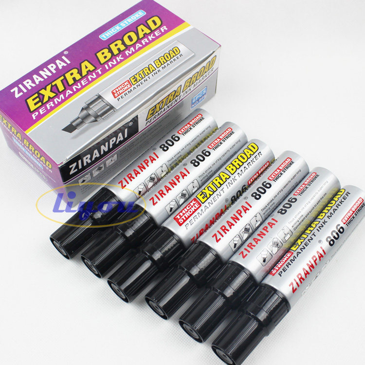 Large capacity thick head box head marker Thick stroke oblique head Black Kiwi pen Oily pen can add ink is not easy to wipe