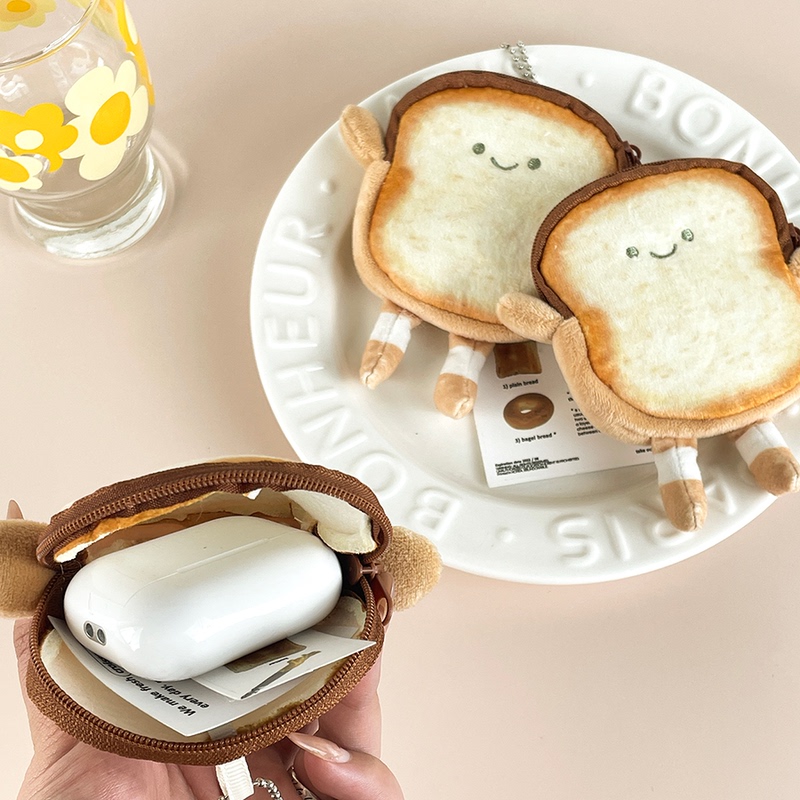 Cute Toast Bread Plush Coin Purse Mini Coin Earphone Storage Bag Girls' Lipstick Key Small Bag Pendant Cute Toast Bread Plush Coin Purse Mini Coin Earphone Storage Bag Girls' Lipstick Key Small Bag Pendant