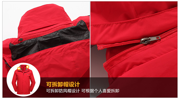 Áo Khoác ngoài trời Nam Giới và phụ nữ Ba-trong-một cộng với nhung dày không thấm nước windproof áo khoác màu đen thể thao trung niên màu đỏ