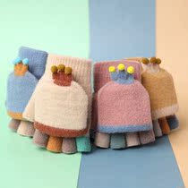 Childrens cycling gloves refer to the middle of winter primary school students warm half-finger cover for a half-cut boy writing