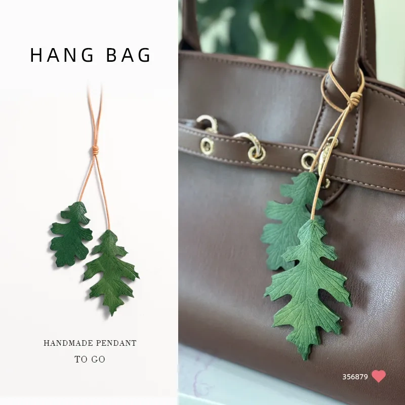 Original Design, Pure Handmade First-Layer Cowhide Leather, Oak Leaf Car Keychain, Bag Pendant