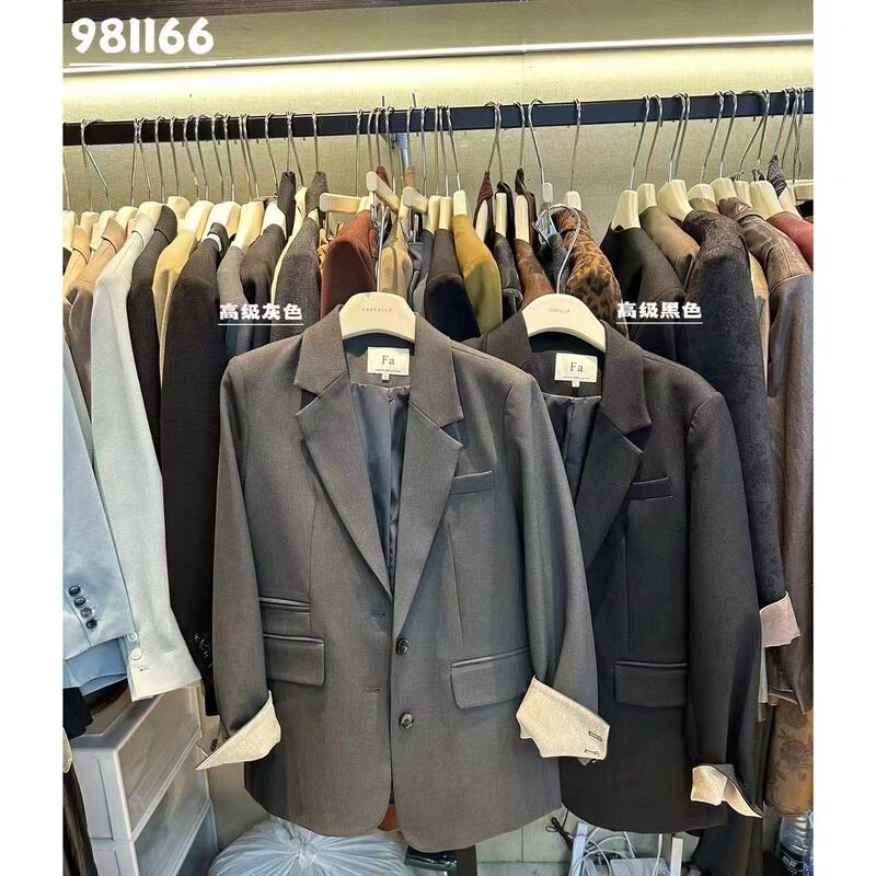 981166 Korean Minasef Korean-Style Loose and Fashionable Design with Embroidered Cuffs and Single-Breasted Blazer