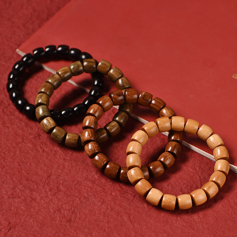 绿檀木 直切珠桶珠老型手串佛珠文玩男女款单圈手链