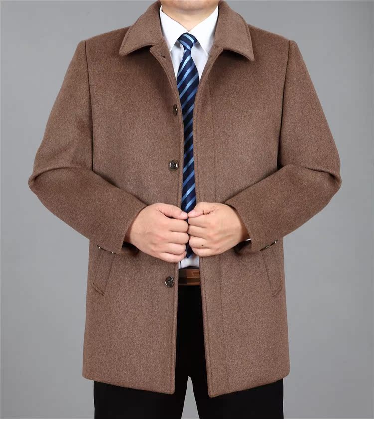 Áo khoác nam trung niên của Yalu trong chiếc áo khoác cashmere dài của cha cộng với áo khoác len bằng len dày bằng len áo khoác nam có mũ