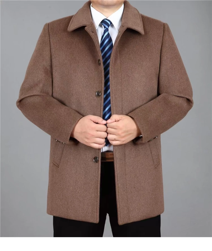 Áo khoác nam trung niên của Yalu trong chiếc áo khoác cashmere dài của cha cộng với áo khoác len bằng len dày bằng len áo khoác nam đẹp