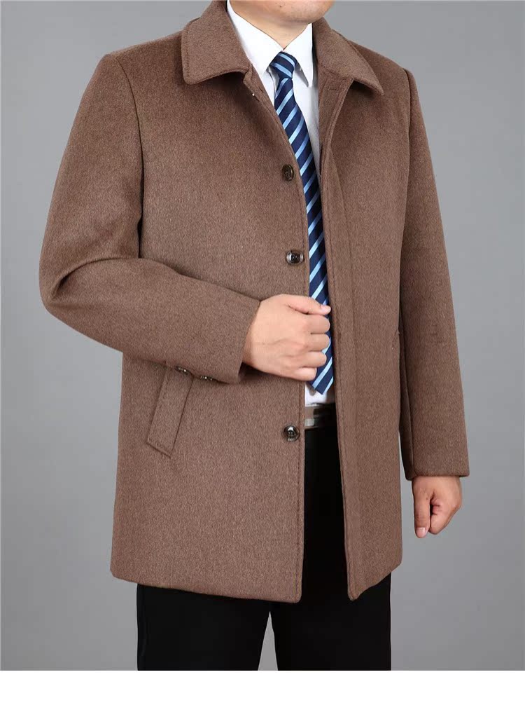 Áo khoác nam trung niên của Yalu trong chiếc áo khoác cashmere dài của cha cộng với áo khoác len bằng len dày bằng len áo khoác nam có mũ