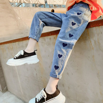 Next alice girl jeans 2021 summer new Korean children love print slim trousers tide