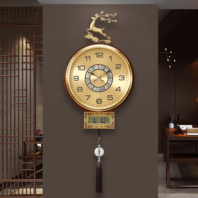 New Chinese brass hanging bell living room Wanyear calendar light extravagant decorative clock home mute wall hanging table creative clock-Taobao