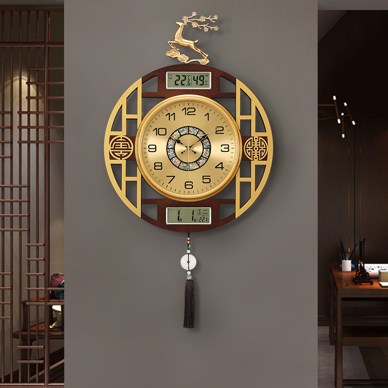 New Chinese hanging bell household living room decoration wall clock China Wind Xuanguan Table hanging wall hall Creative muted quartz clock-Taobao