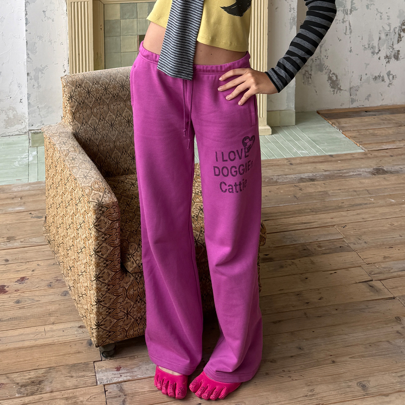 Wii Wil Letter Print Leopard Print Pentagram Patch Sports Casual Purple Loose Retro Style Cotton Sweatpants Wii Wil Letter Print Leopard Print Pentagram Patch Sports Casual Purple Loose Retro Style Cotton Sweatpants