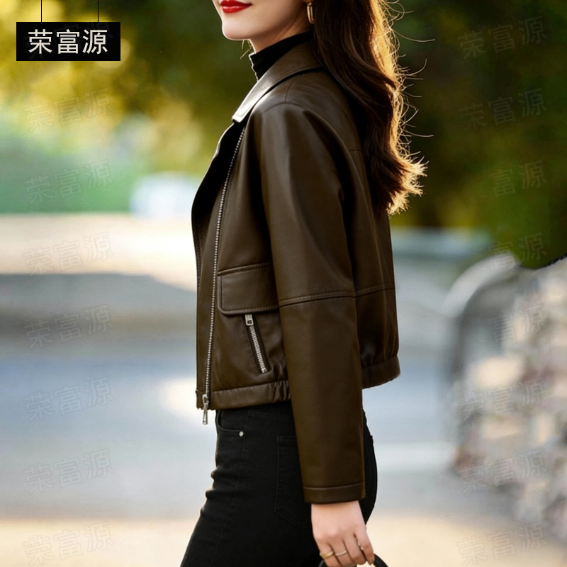 Lapel Leather Jacket for Women 2026 New Spring and Autumn Short Biker Jacket Stylish Versatile Casual Women's Zipper Jacket