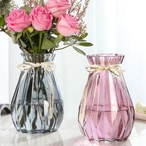 Creative vase Glass dried flower vase transparent water raising living room decoration flower arrangement bottle Nordic simple rich bamboo