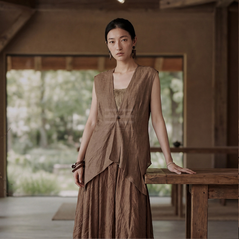 Catalpalew's "Traveling through the Ruins of Life" Aesthetic Summer Cool Linen Handmade Folded V-Neck Vest Top