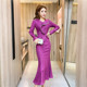 Suede velvet mermaid dress long skirt 2022 autumn and winter new temperament celebrity self-cultivation elegant long-sleeved dress women's clothing